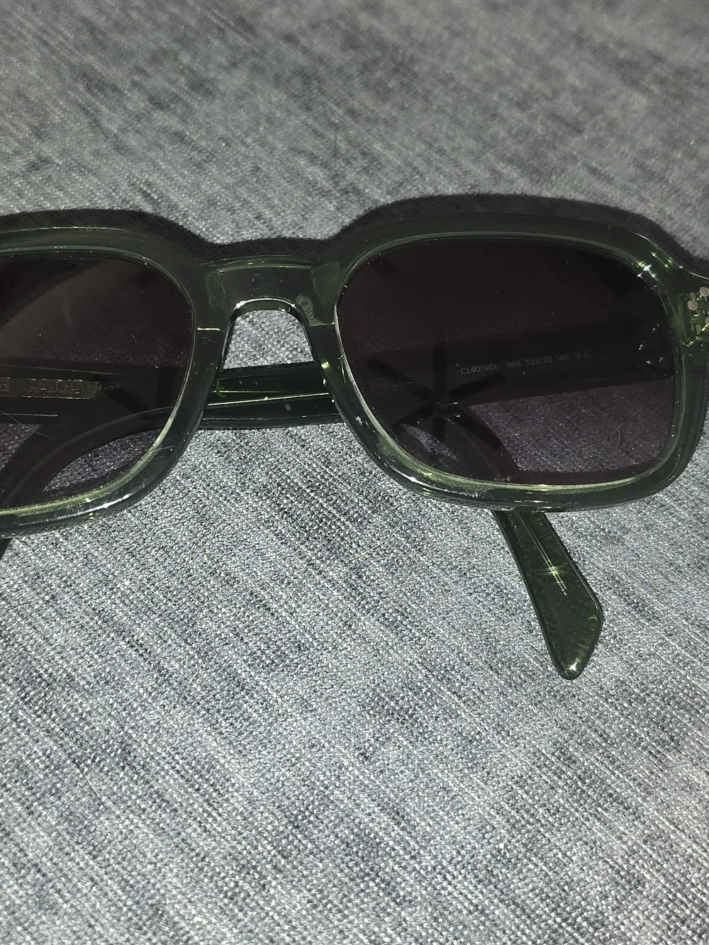 Celine CL40190I Olive Green Translucent Acetate Square Sunglasses Gold Hardware
